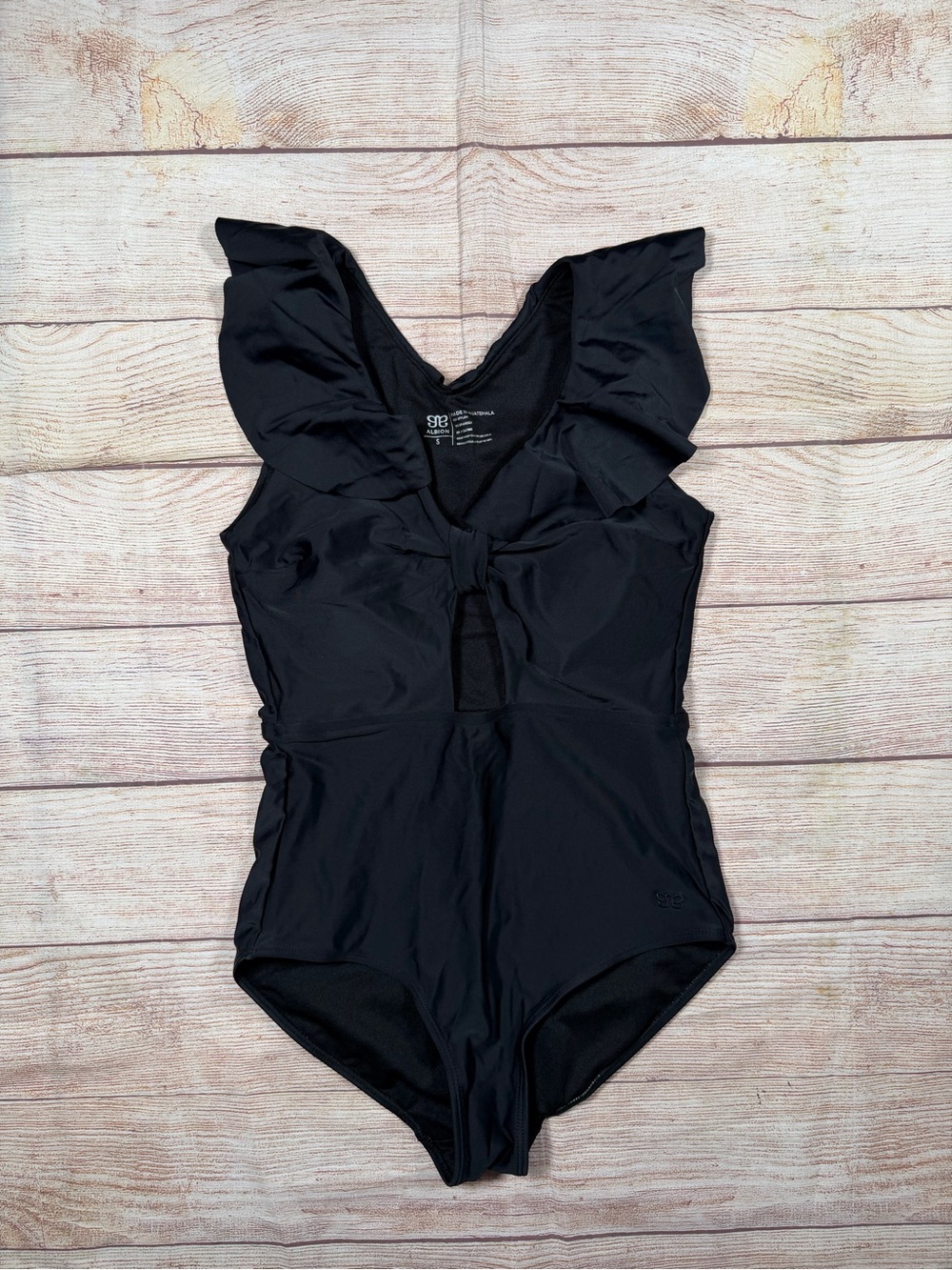 Albion Black One-Piece Swimsuit with Ruffle Shoulders